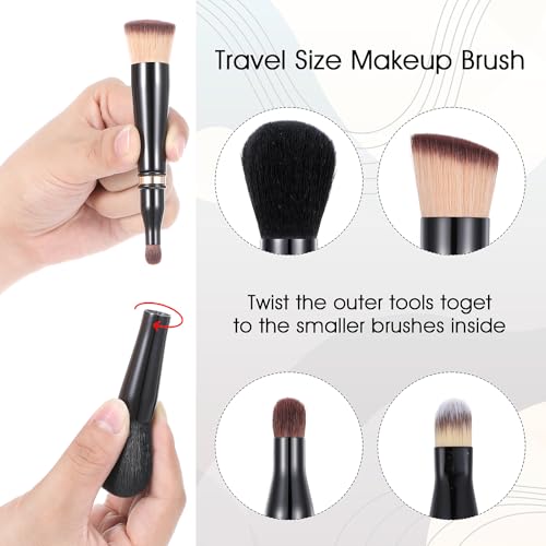 Conjunto de pincéis de maquiagem 4 em 1 All-in-One Base Blush Pincel de Sombra com Extremidade Dupla