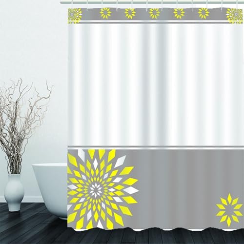 Rideau de douche polyester lavable à motif floral jaune et gris - 3