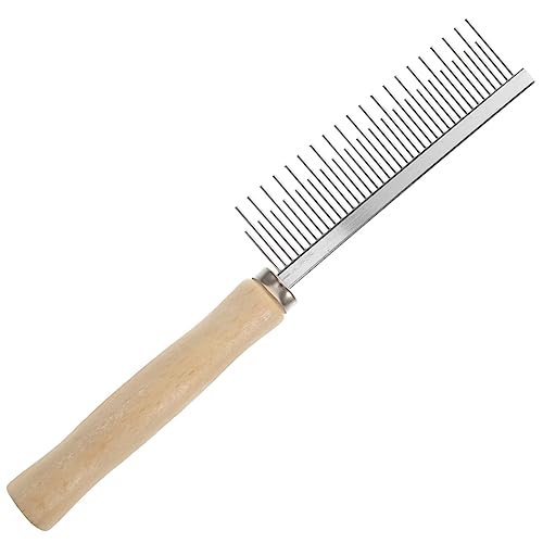 Happyyami Dog Cat Grooming Comb with Wooden Handle and Stainless Steel Teeth Shedding Tool for Dogs and Cats for Daily Use and Bathing High and Low