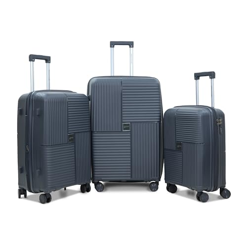 Image of Explore Luggage Trolley Bags Expo-3set | Expandable Suitcase for Travel | Polypropylene Durable Hard Shell, TSA Type Lock, 360 Disc Spinner Wheels, Expandable Suitcase