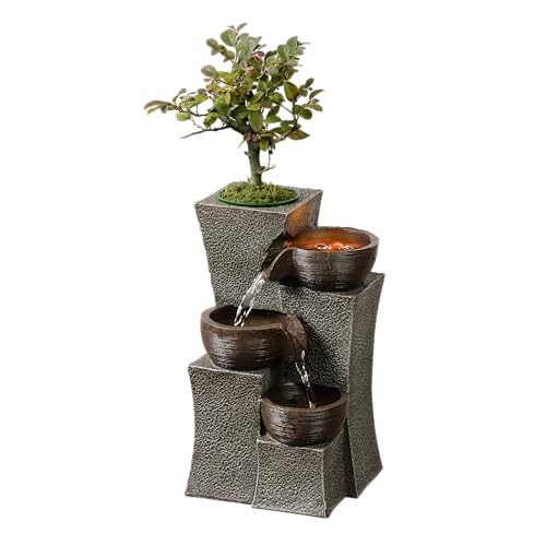Tabletop Water Fountain Cascading with Planter 4-Tier Indoor Zen Fountain Desk Water Decorative Home Decor Office Decoration