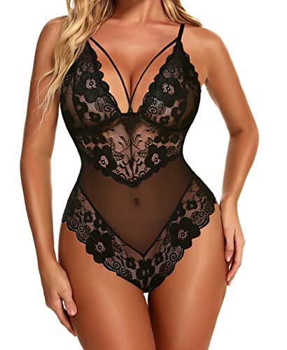 Avidlove Sexy Lingerie Bodysuit for Women Lace Teddy Strappy Snap Crotch Lingerie V Neck One Piece Boudoir Outfits(Black,L) Avidlove Sexy Lingerie Bodysuit for Women Lace Teddy Strappy Snap Crotch Lingerie V Neck One Piece Boudoir Outfits(Black,L)