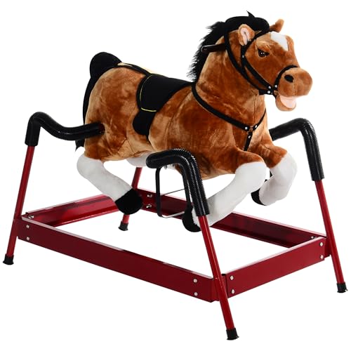 Qaba Durable Plush Toddlers Spring Rocking Horse, Bouncing Rocker Toy with Realistic Sounds