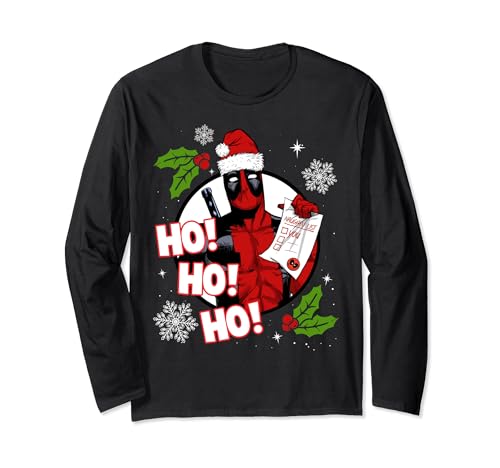 Marvel Deadpool Weihnachten Ho Ho Ho Naughty List Langarmshirt