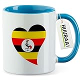 Huuraa Kaffeetasse Uganda Flagge Herz 330ml Blau Keramik Kaffeebecher Geschenkidee