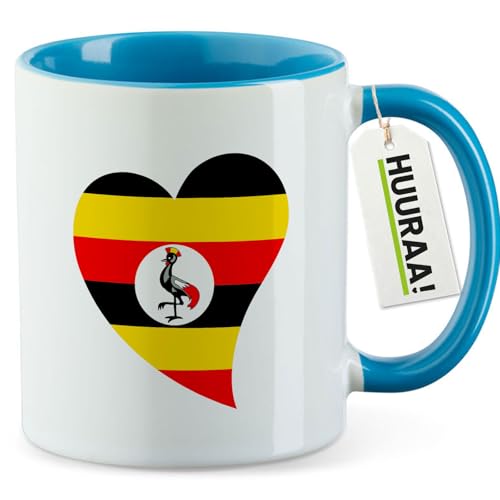 Huuraa Kaffeetasse Uganda Flagge Herz 330ml Blau Keramik Kaffeebecher Geschenkidee