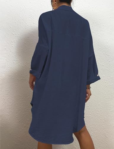 Image of Bsubsach Button Down Swimsuit for Women Sweatshirt Dress with Ruffled Sleeves Beach Shirt
