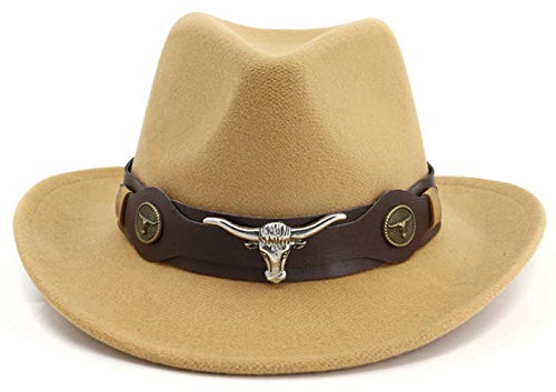 EOZY Unisex Felt Western Cowboy Hat Wide Brim Cowgirl Hat with Strap Costume Accessories Camel