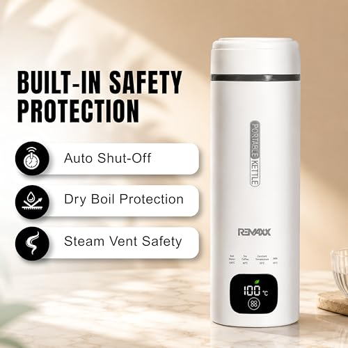 Image of Remaxx Thermo X 2.0 Portable Electric Kettle 500ml with Display | Quick Boil | Auto Shut-off | Multi-level temperature | Stay Warm Function | Auto Shut Off & Dry Boil Protection | For Office & Home