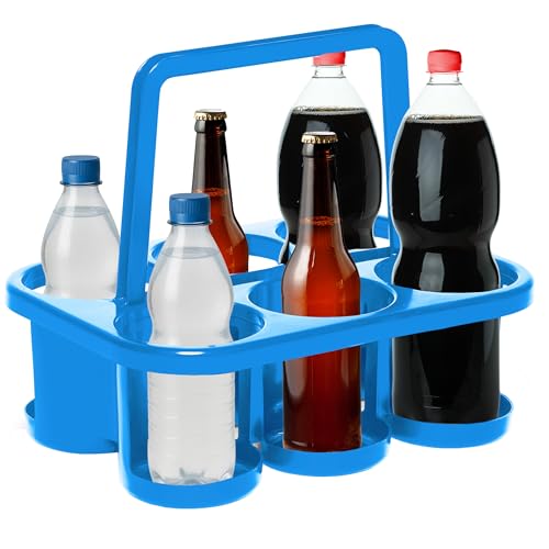 Novaliv Porte-bouteilles pour 6 bouteille - Maintien stable - Panier à boissons en plastique empilable - 32 x 23 x 28 cm - Bleu - Idéal pour la cuisine et la...