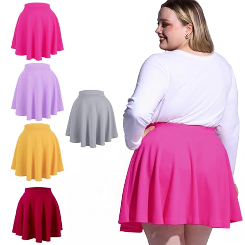 Moon Wood Women's Plus Size Mini Skater Skirt- Basic Versatile High Waisted Flared Casual Stretchy Skirts4