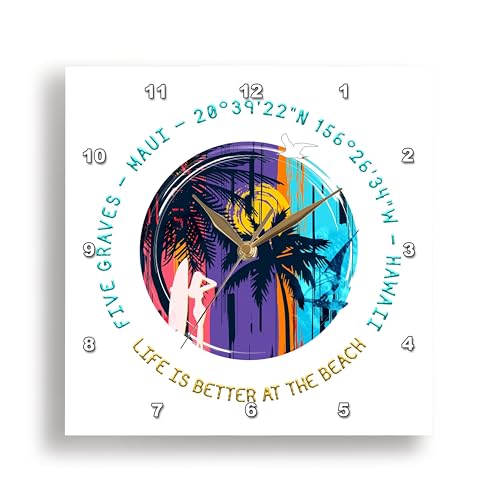 3dRose Wall Clock Silent - 10 inch - American Beaches - Five Graves, Maui, Hawaii Summer Adventure Gift - Alexis Design - American Beaches Hawaii