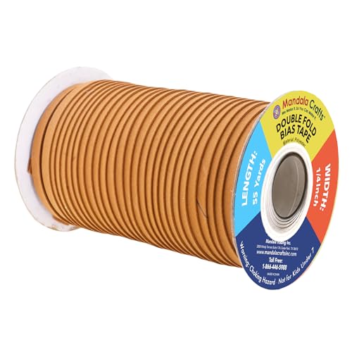 Mandala Crafts 55 Yards 1/4 Inch Camel Double Fold Bias Tape for Sewing - Bias Binding Tape for Quilting Binding, Hemming, Seam, and Fabric Piping