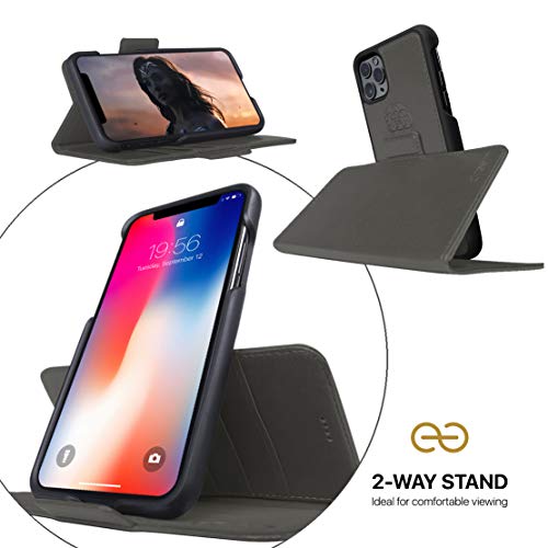 Image of dreem Fibonacci 2-in-1 Wallet Case for Apple iPhone 11 Pro Max - Luxury Vegan Leather, Magnetic Detachable Shockproof Phone Case, RFID Card Protection, 2-Way Flip Stand - Grey