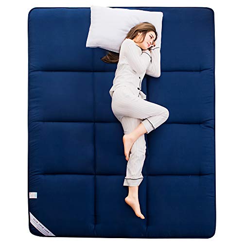 SANDM Espesar Antideslizante Colchón Espuma,Ligero Colchón Tatami Portátil Colchón Plegable Ultra Soft Futon Colchón con 4 Bandas De Anclaje Dormitorio-Azul 100x200cm(39x79inch)