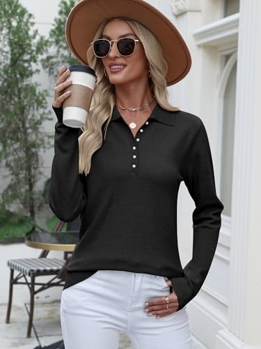 ANRABESS Womens Long Sleeve Polo Sweaters Knit Button Shirt Lightweight Dressy Casual Basic Pullover Tops 2025 Fall Fashion2