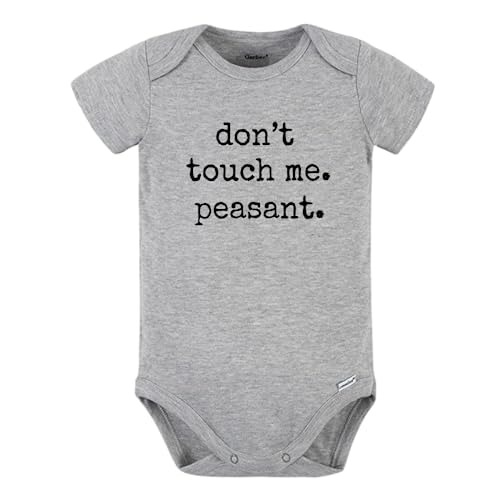 Image of Don't Touch Me Peasant Baby Onesie® Cute Baby Clothes for Baby Announcement Gift Funny Shirt 76 (Short Sleeve Heather Grey, 0-3m)