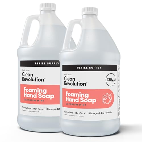 Image of Clean Revolution Foaming Hand Soap Refill with Real Essential Oils, Moisturizing Sulfate-Free Hand Soap, Ready-to-Use Foam Soap Refill for Kitchen & Bathroom (Geranium Mint) 128 Fl Oz, 2 Pack