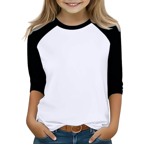 Boys Girls 3/4 Sleeve Shirts Color Block Tops Cotton T-Shirts Basic Tees Fall Casual Tshirts 3-14 Years