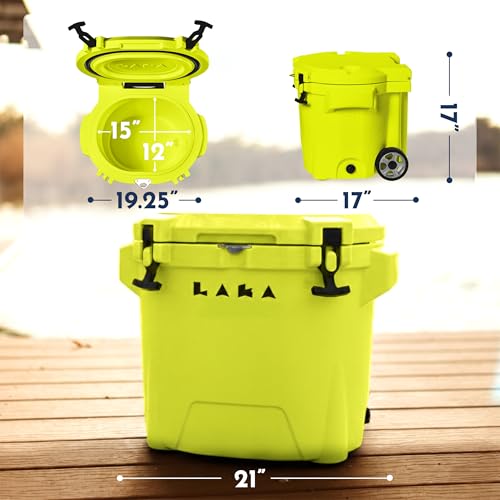 Image of Laka Cooler with Wheels - 30QT Rotomolded Insulated Rolling Hard Cooler, Telescoping Handle, Holds 24 Cans + Ice, Up to 7 Days Cold, Drain Plug, Cup Holders + Bottle Opener, Beach /Camping /Boat