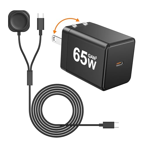 2 in1 Samsang Watch Charger, 65W GaN3 USB-C Fast Charger Compatible with Galaxy Book and Galaxy Watch 6/6 Classic/5 Pro/5/4 /4 Classic/3 and Galaxy S24 Ultra/S23/22/21 Note20/10 Z Fold 4(5ft)