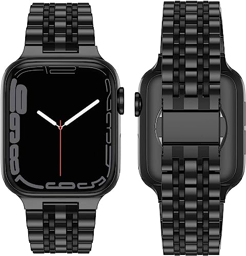 Image of MOROFY Stainless Steel 7 Link Watch Band Compatible with Apple Watch Series 11 | 10 Strap 42mm, Series 9 | 8 | 7 41mm, Series 6 | 5 | 4 | SE3 40mm, Series 3 | 2 | 1 38mm (Black)