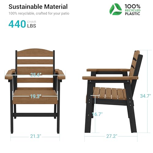 Image of Outdoor Dining Chairs Set of 2, HDPE Patio Weather Resistant Stackable Chair for Garden, Backyard, Lawn and Poolside, Black and Teak