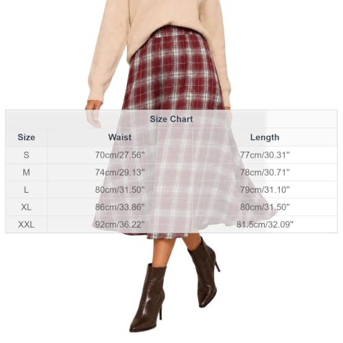 Women's Plaid Midi Skirt High Waisted A Line Long Flowy Fall Skirt S - image 4