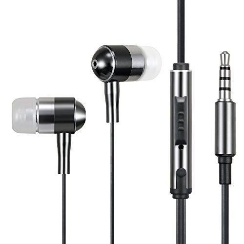 Yugoo in Ear Earbuds Wired Earphones Metal Stereo Noise Isolating Headphones with Mic for Apple Devices, Android Smartphone, Mp3/Mp4 Player, Laptop, Tablet, Etc.(Silver with Black)