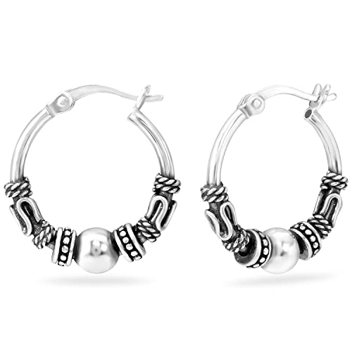 Pendientes de aro Bali de plata de ley 925 con acabado oxidado premium 3