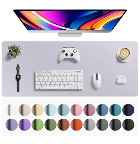 Image of Aothia Faux Leather Desk Mat - Large Mouse Pad, Non-Slip PU Leather Blotter, Waterproof Writing Surface for Office and Home (Smoky Lavender, 42 inch x 17 inch)