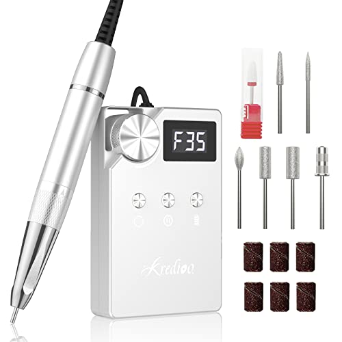 Kredioo Elektrische Nagelfräser für Gelnägel Acrylnägel 35000 U/Min Professionelle Elektrische Nagelfeile Bürstenlos Maniküre Pediküre Set für Nagelstudio und DIY-Maniküre Silber Cover