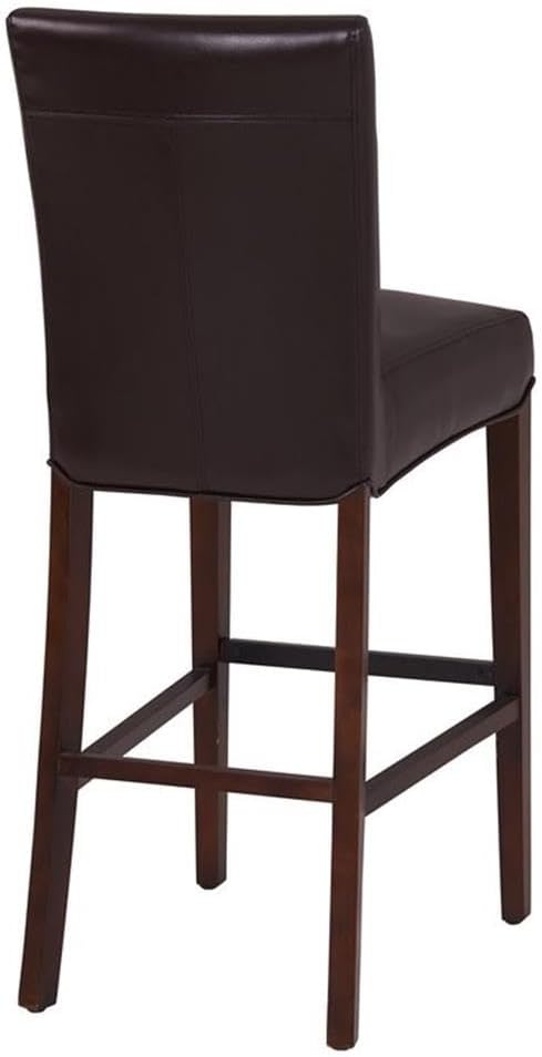 Pemberly Row Bonded Leather Bar Stool, 30.5 in Seat Height, Brown Finish, Solid Birch Wood Legs, Parsons Style with Medium-High Back, Modern Bucket Seat, Farmhouse Dining or Coastal Pub Table Seating