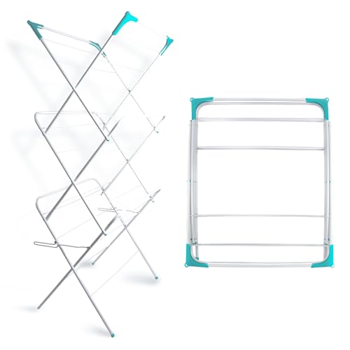 ARIANA HOMEWARE Clothes Drying Rack Collapsible Laundry Drying Rack Portable Metal Drying Rack Heavyweight. Expandable Outdoor Drying Rack Compact Laundry Garment Dryer Stand – White