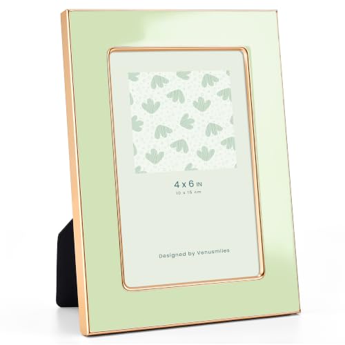 4x6 Enamel Picture Frame, Gold Edge, Mint Enamel, Tabletop & Wall, 1pc