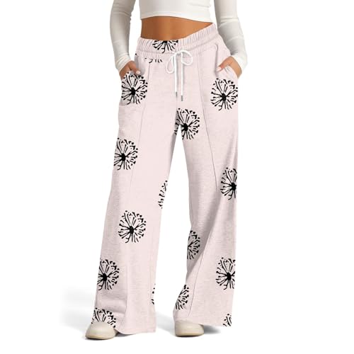 Women's Solid Color Flowy Sweatpants Wide Leg Casual Drawstring Jogger Pants High Waist Striped Sports Pants