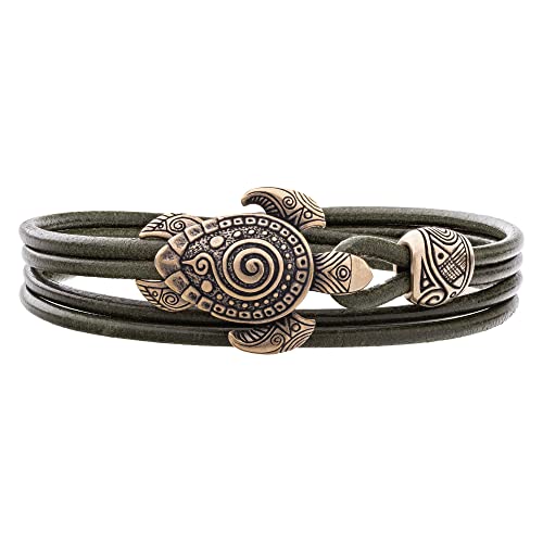 PAKABONE Maori Leather Bracelet with Sea Turtle Armband for Men and Women Polynesian Nautical Tribal Beach Ocean Jewelry Gift for Him and Her (L - 7.5"-7.9" (19cm-20cm))