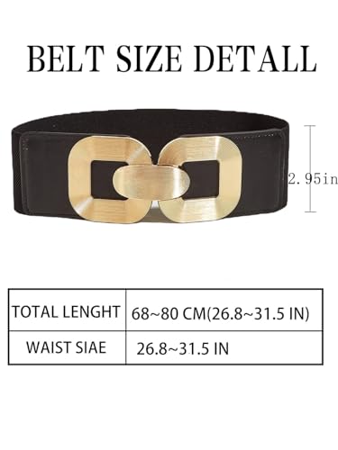 Black Elastic Waist Belts for Women Big Gold Buckle Belt for Dress Fashion Stretchy Wide Belt for Ladies 5