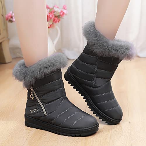 Schneestiefel Damen - Schwarz Mit Absatz Gefüttert Schlupfstiefel Winterstiefel Winter Warm Wasserdicht 38 Wanderschuhe Schneestiefel Bequemer Winddicht Festival Fußkleidung Stiefeletten – Bild 5