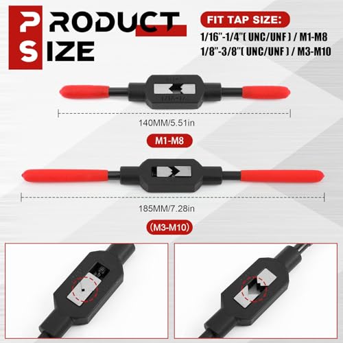Image of WILLBOND 2 Pcs Adjustable Tap Wrench M1-M10 Ratcheting Tap Handle Tool for Reamer for Automotive Thread Repair, Pre-oiled for Protection (1 /8 inch-3 /8 inch,1 /16 inch-1 /4 inch)
