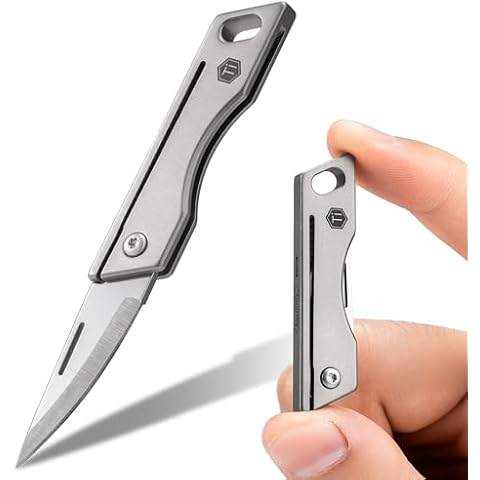 KeyUnity KK06 Mini EDC Pocket Knife, Small Titanium Folding Knife with Built-in Keychain Hole for Everyday Carry(Grey) Cover