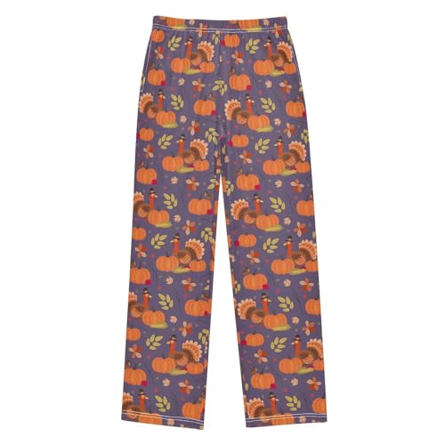 Turkey Pumpkin Corn Thanksgiving Day Boys Long Pants Soft Trousers Elastic Waist Kids Lounge Bottoms with Pockets S-XL