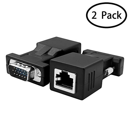 HUACAM HGA66 Cat5/Cat6/RJ45 VGA Extender Adapter, VGA 15 Pin Male to RJ45 Female Network Cable Connector 2Pack