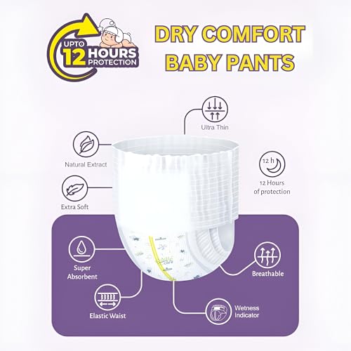 Image of Dry Comfort Baby Diaper Pants Advanced Soft |Extra Large (XL) | 12-18 Kg |Pack of 2 |52 Pieces| Up to 12 Hours Protection, Prevents Leakage, Wetness Indicator