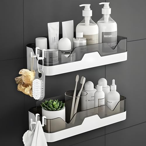 House of VIPA Wall Mounted Bathroom Shelf Organizer | 2 Tier Plastic Bathroom Ra...