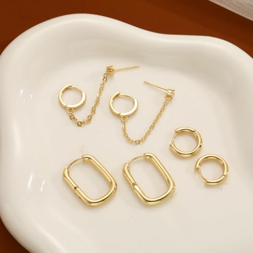 Image of Shining Diva Fashion Anti Tarnish Jewellery Celebrity Inspired 14k Real Gold Plated Simple Plain Link Chain Chunky Huggie Hoop Trendy Stylish Copper Earrings for Women Girls