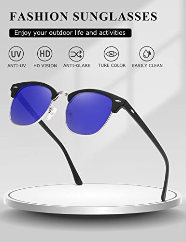 Image of AEVOGUE Polarized Semi Rimless Sunglasses for Men Women, Retro UV400 Sun Glasses for Driving Outdoor