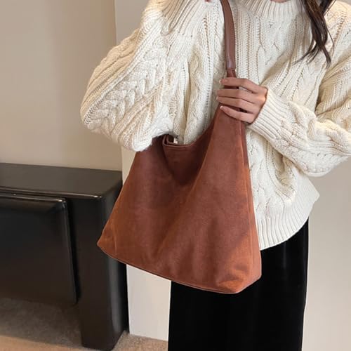Image of Dyalsa Suede Hobo Bag for Women, Suede Tote Purse Vintage Top Handle Bag, Fashion Retro Shoulder Bag Work Leather Bag