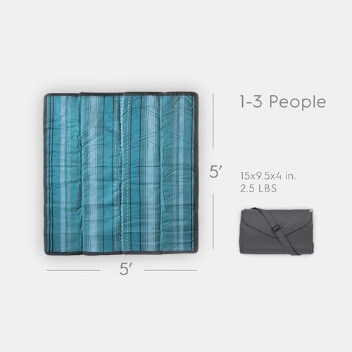 Image of Little Unicorn 5'x5' Outdoor Family Picnic & Beach Blanket | Durable & Water-Resistant Fabric | Compact Fold & Easily Wipes Clean | Zipper Pocket (Shoreline Stripe)