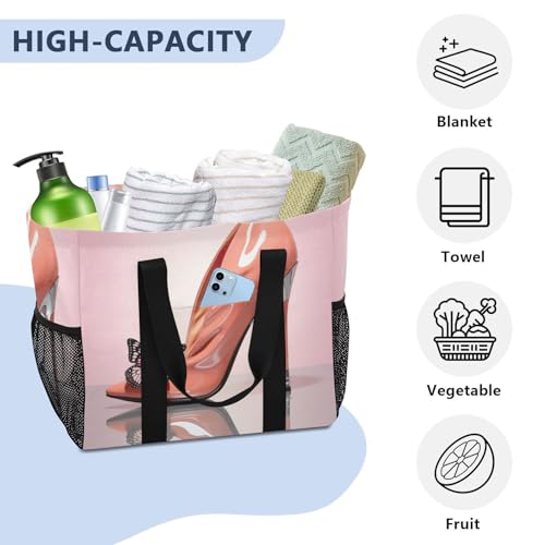 Nander Butterfly High Heels Foldable Tote Bag Waterproof Sandproof Women Beach Bag Handbag Gym Bag Travel Shopping Bag4